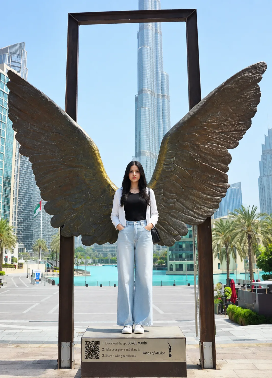Create an ultra-photorealistic, high-end cinematic vertical 9:16 full-body travel fashion photograph, closely recreating the uploaded
