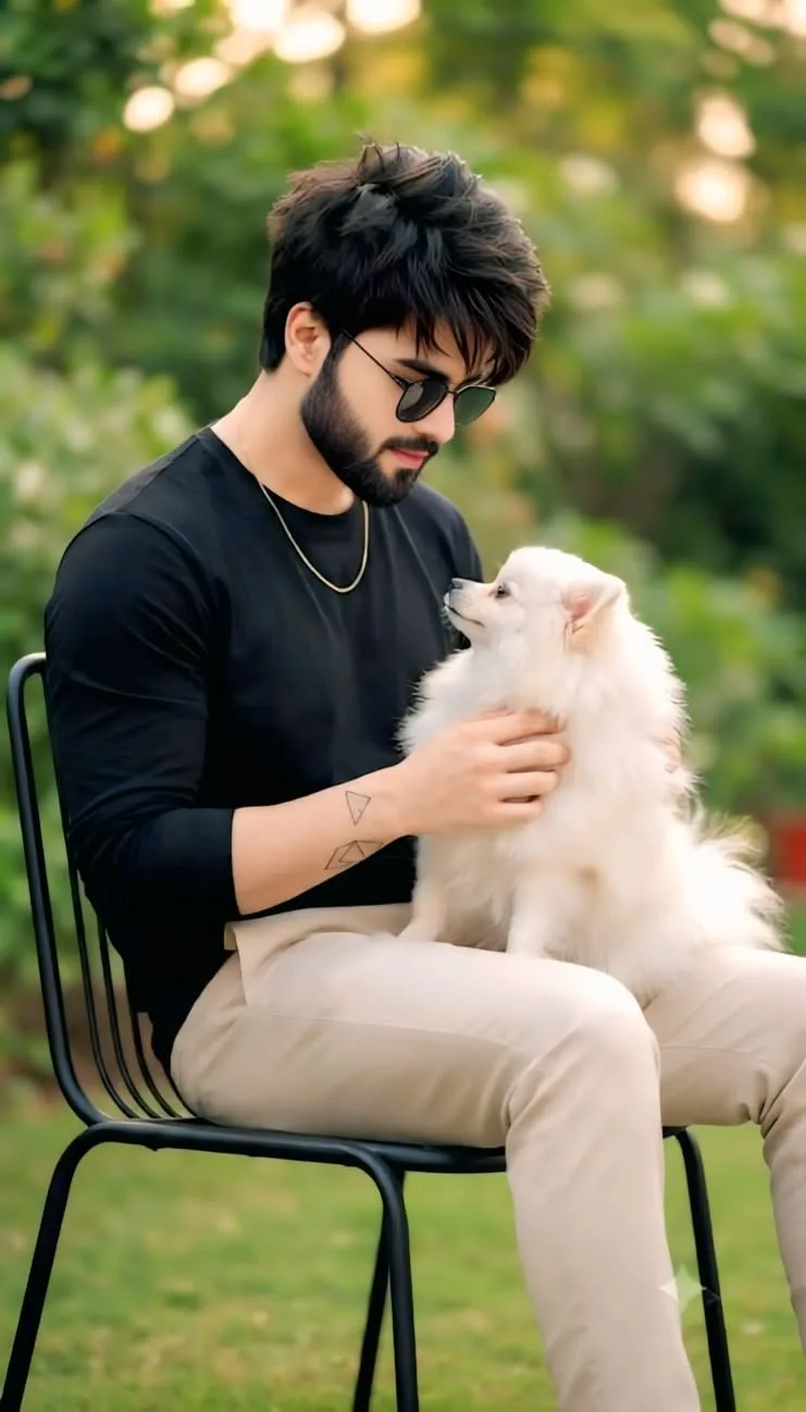 A candid aesthetic lifestyle portrait of a handsome young South Asian man with voluminous textured dark hair and a perfectly groomed thick