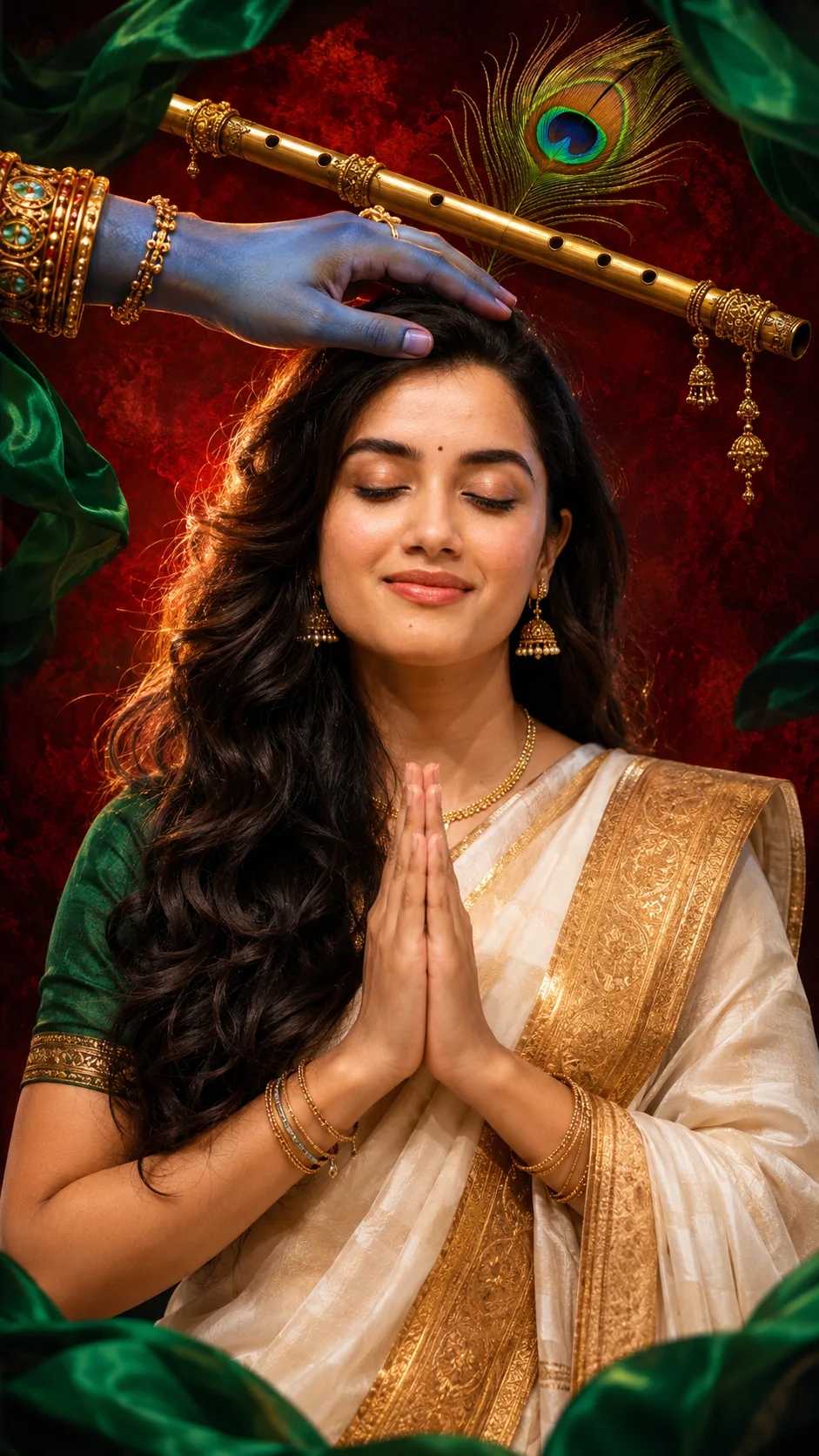 FEMALE PROMPT: Create an ultra-realistic, premium cinematic devotional portrait in a vertical 9:16 composition.