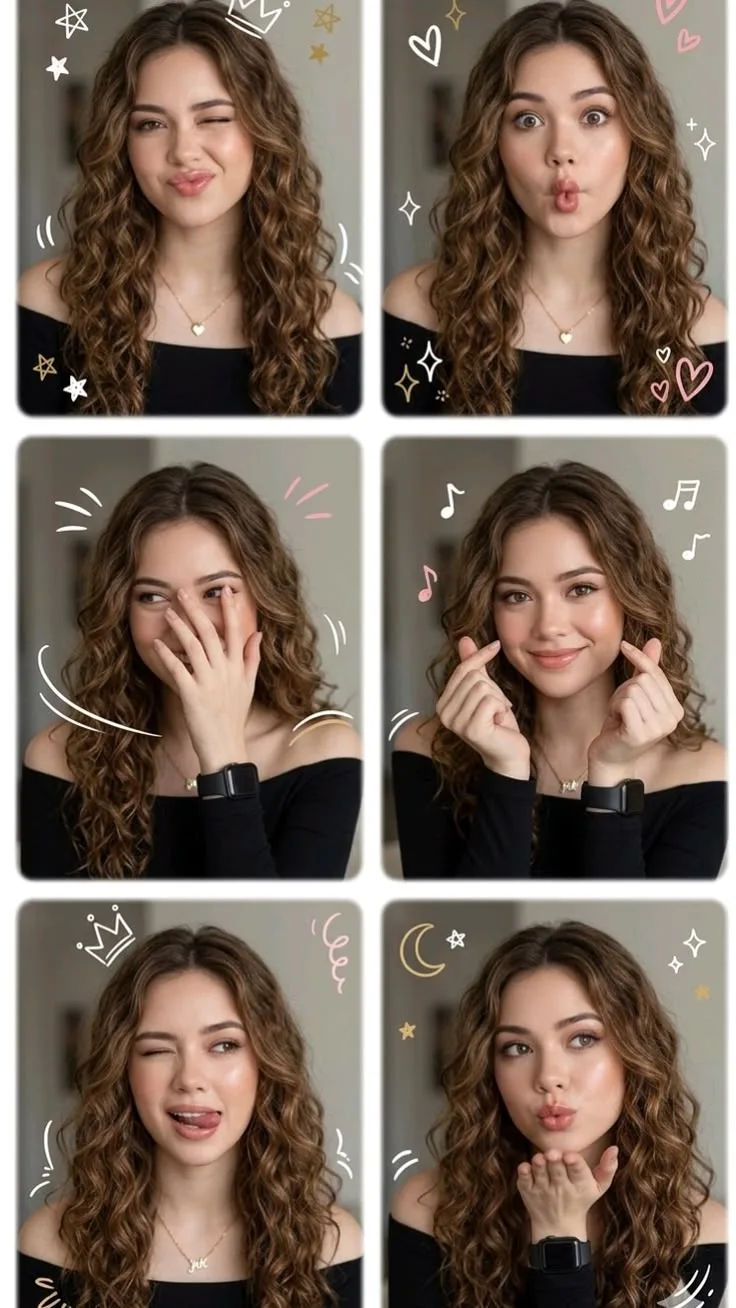 Create a 6-panel cute, playful portrait collage using my uploaded photo as the ONLY identity reference.