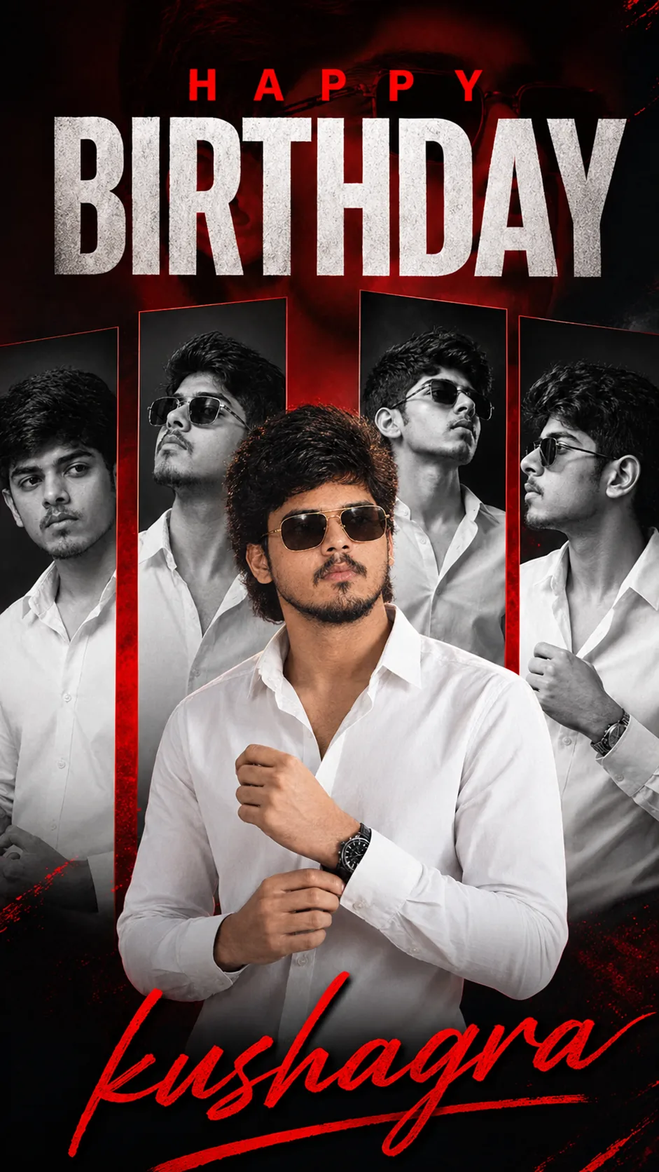 Create a dramatic, ultra-realistic vertical birthday poster using the uploaded image as the visual reference.