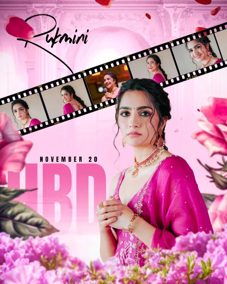 Create a luxurious, feminine, cinematic birthday poster inspired by the uploaded reference image.