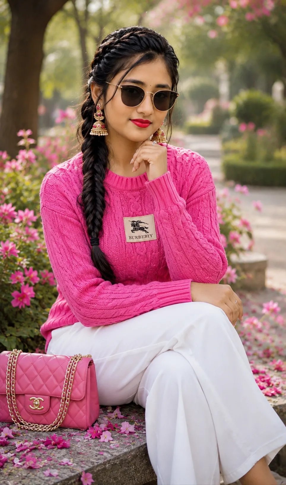 Woman in Pink Sweater, Garden