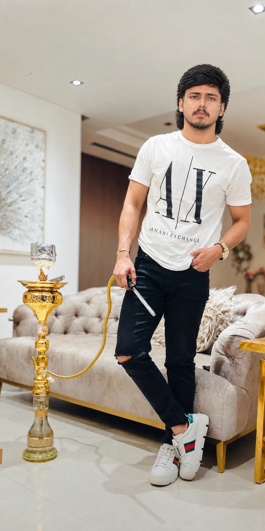 Create an ultra-realistic full-body indoor lifestyle portrait matching the reference image as closely as possible.