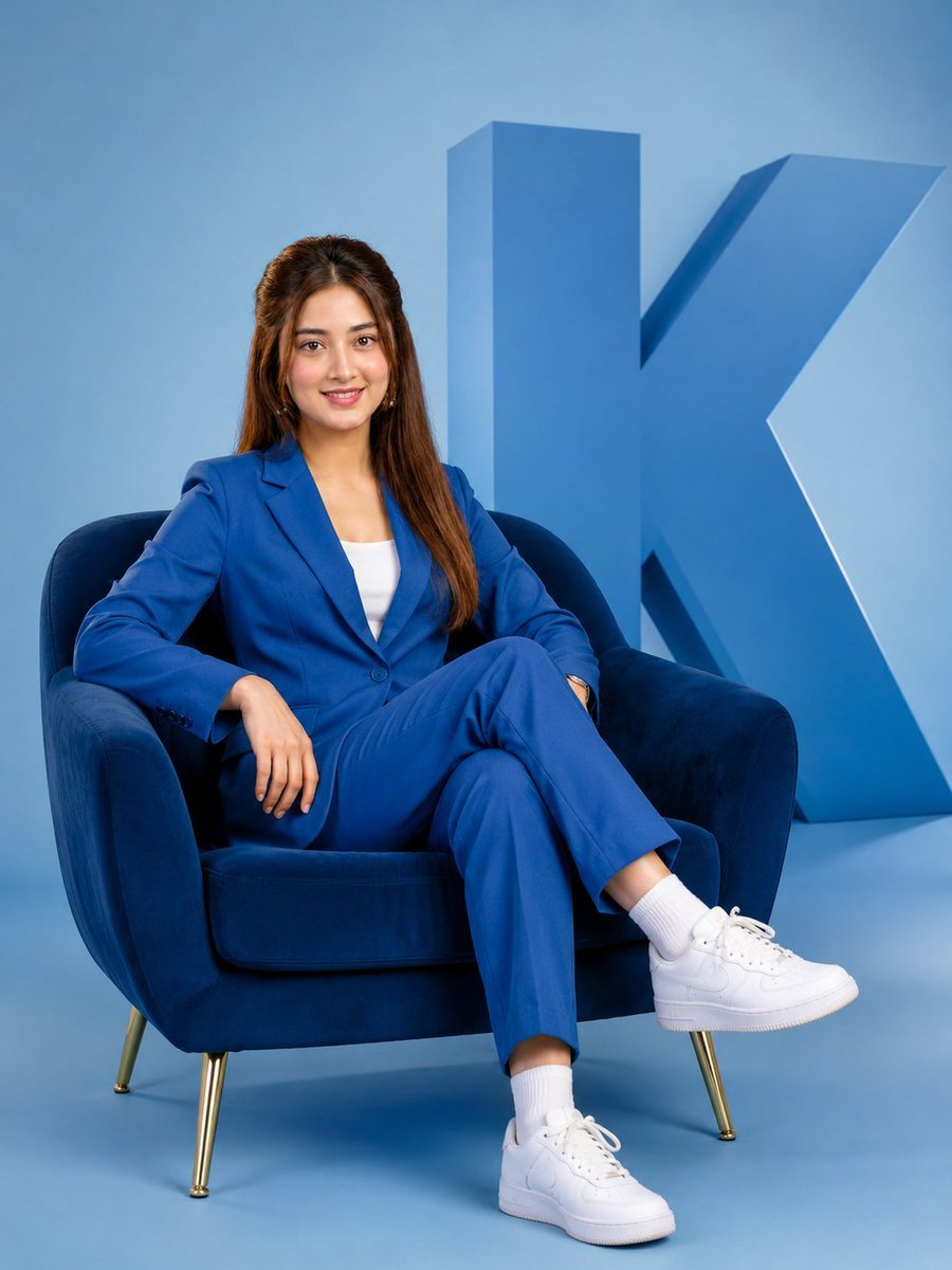 USING GAMINI NANO BANANA PRO PROMPT' A real 20-year-old Indian beautiful girl sitting comfortably in a royal blue armchair, looking