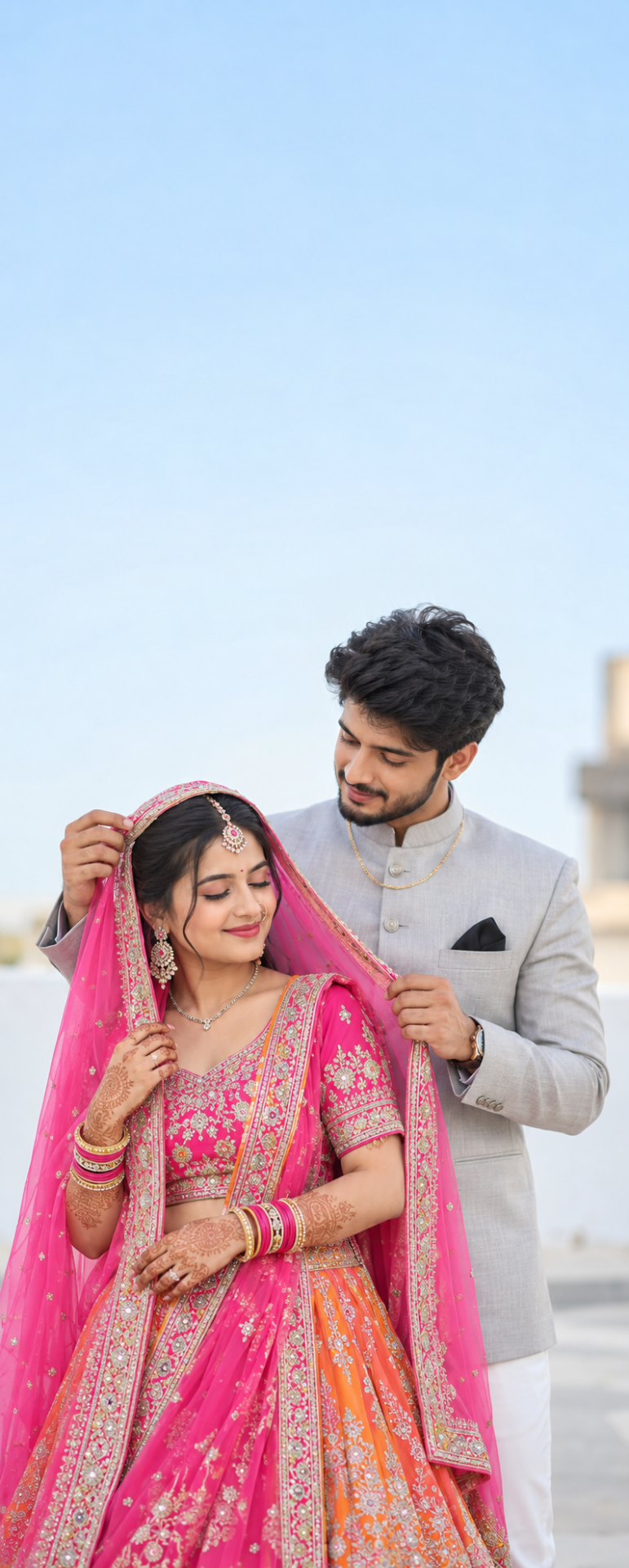 @Create image 9:16, { "category": "portrait_creator", "category_reasoning": "The image features a posed couple in traditional attire,