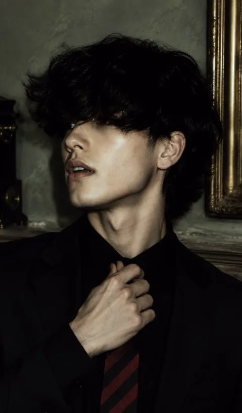Ultra-realistic cinematic portrait of a handsome young man with pale fair skin, a sharp defined jawline, soft full lips slightly parted,