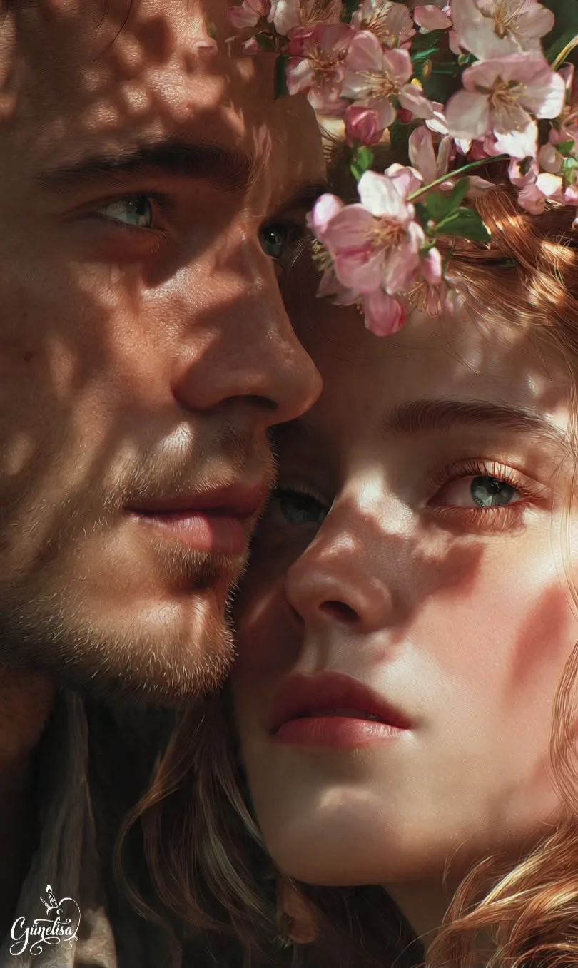 An absolute cinematic masterpiece, hyper-photorealistic and ultra-detailed macro portrait capturing an intimate, high-fashion romantic