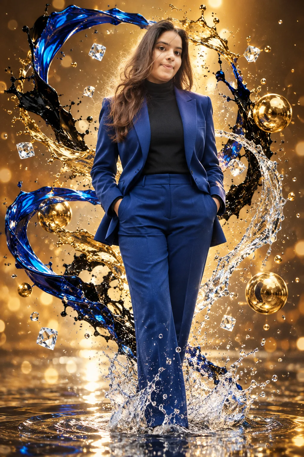 Create an ultra-realistic, cinematic luxury fashion portrait using the uploaded image as the face reference.