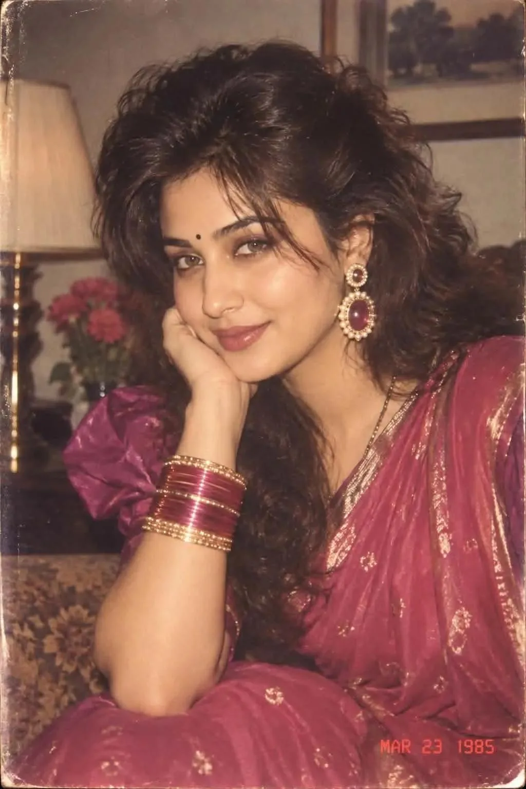Using my uploaded photo, show me what I would have looked like around 1985.