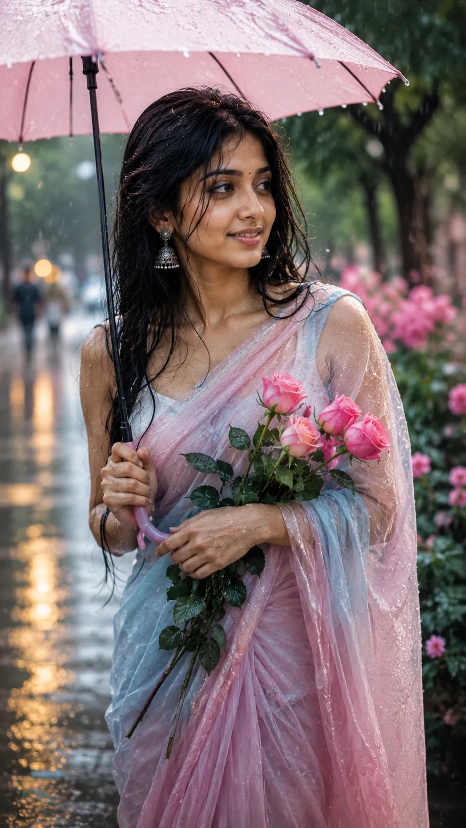 Indian Woman in Rainy Park