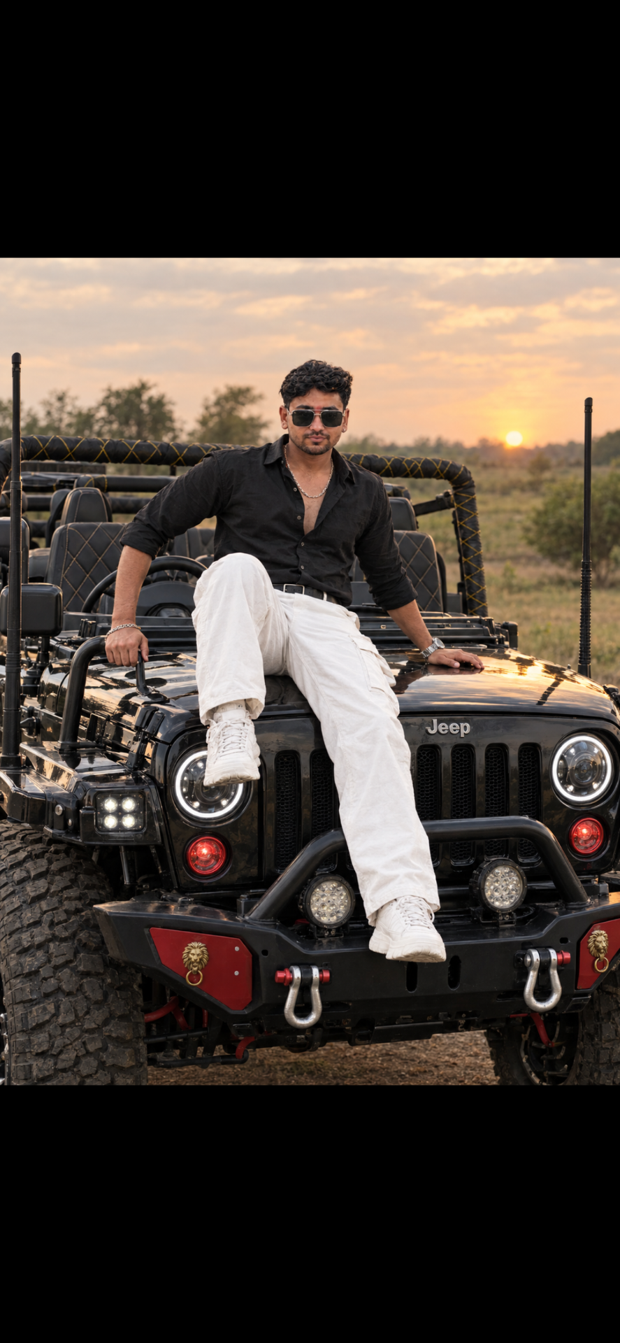 Photorealistic fashion editorial photo of a stylish young South Asian man in his mid-20s with stylish black hair and light beard, wearing