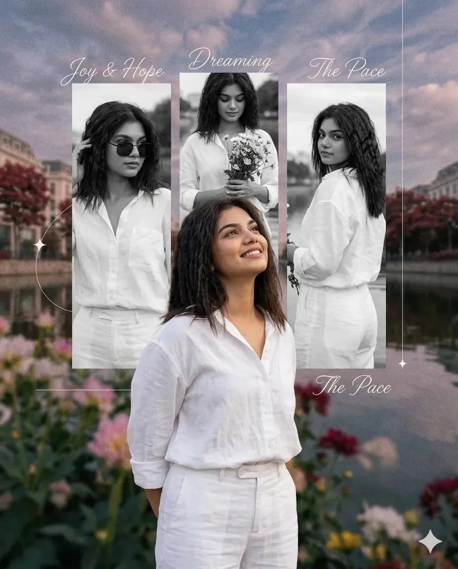 (◕‿◕)PRONT WITH SONIYA(◕‿◕)🙋🏻🙋🏻 A dreamy feminine collage portrait poster featuring a handsome young girl with dark hair, wearing an