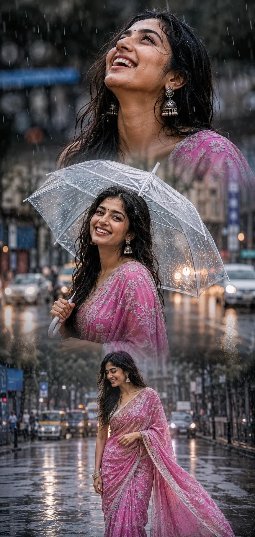 South Asian woman rainy street