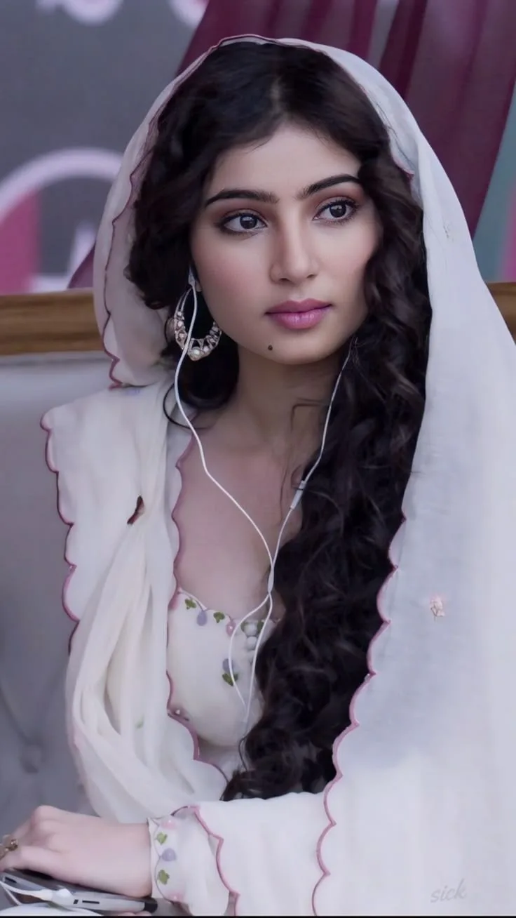 Create a photorealistic vertical portrait of a young Indian woman wearing an elegant white traditional outfit with a soft white dupatta