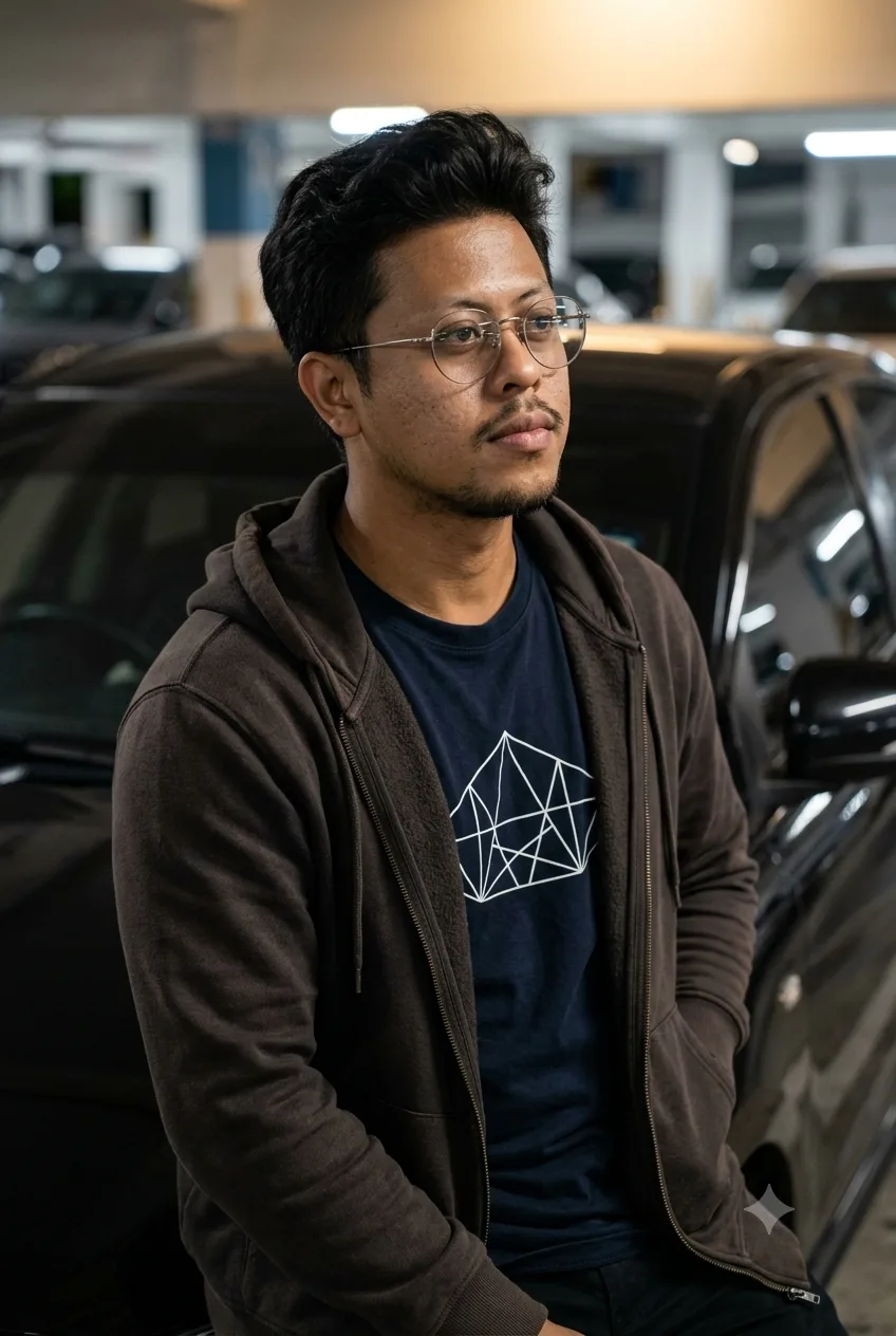 Create an ultra-realistic vertical portrait of a young adult man in his early 20s with a natural slim-to-average build, seated casually