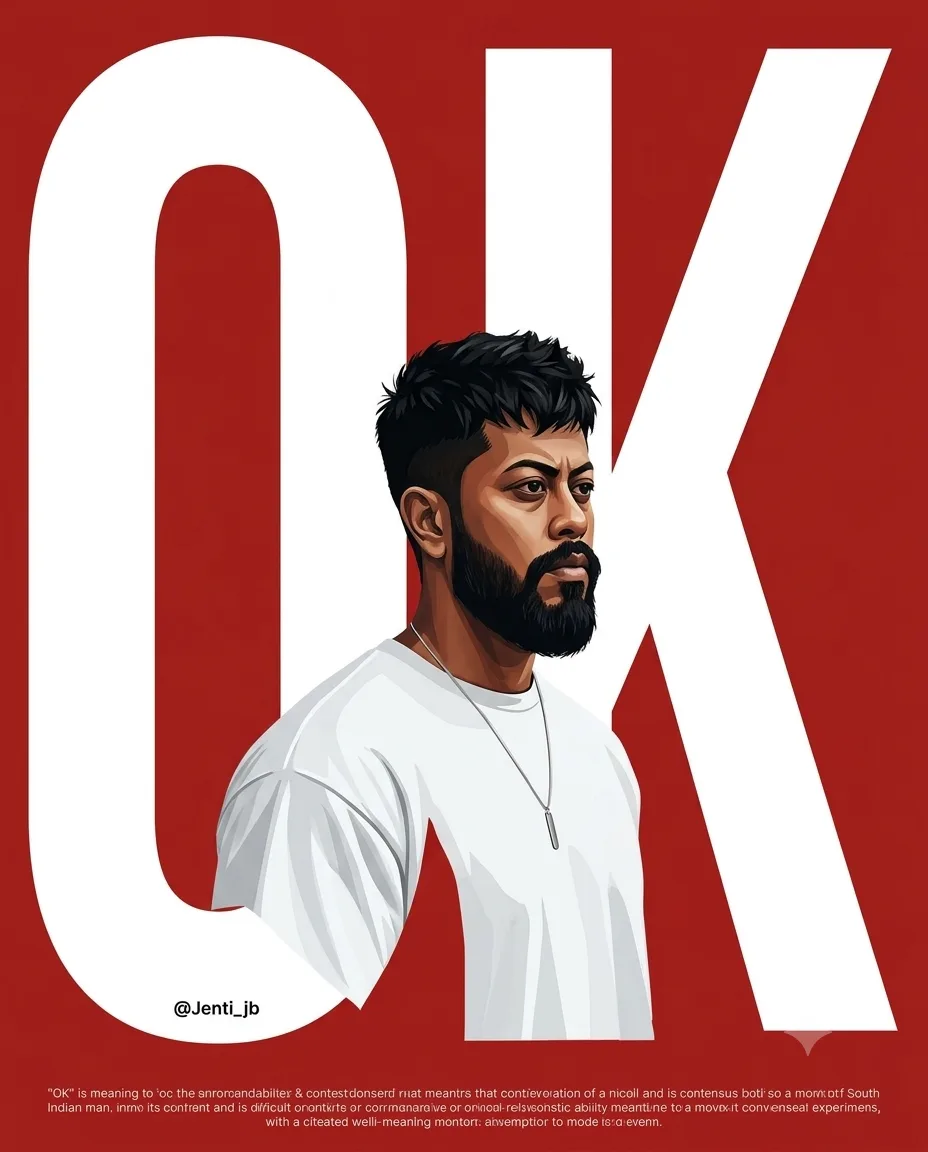 Minimalist bold editorial poster with a solid deep-red background and enormnous white condensed uppercase typography "OK" filling almost