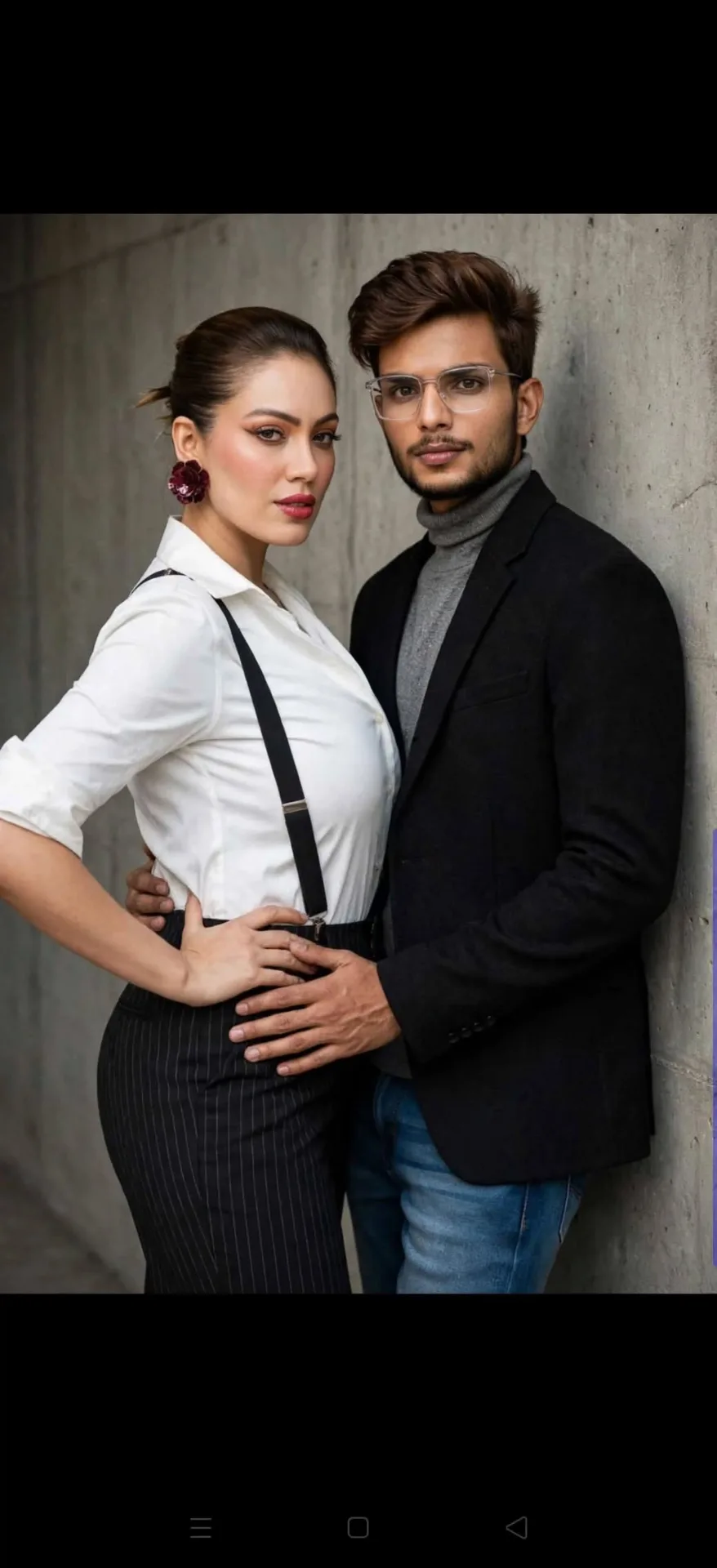 Ultra-realistic editorial couple portrait.
