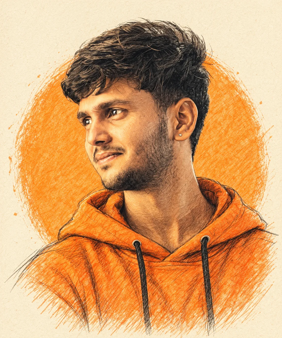 πΈ Prompt Create a high-quality hand-drawn digital sketch portrait of a young South Asian man, closely matching the uploaded reference