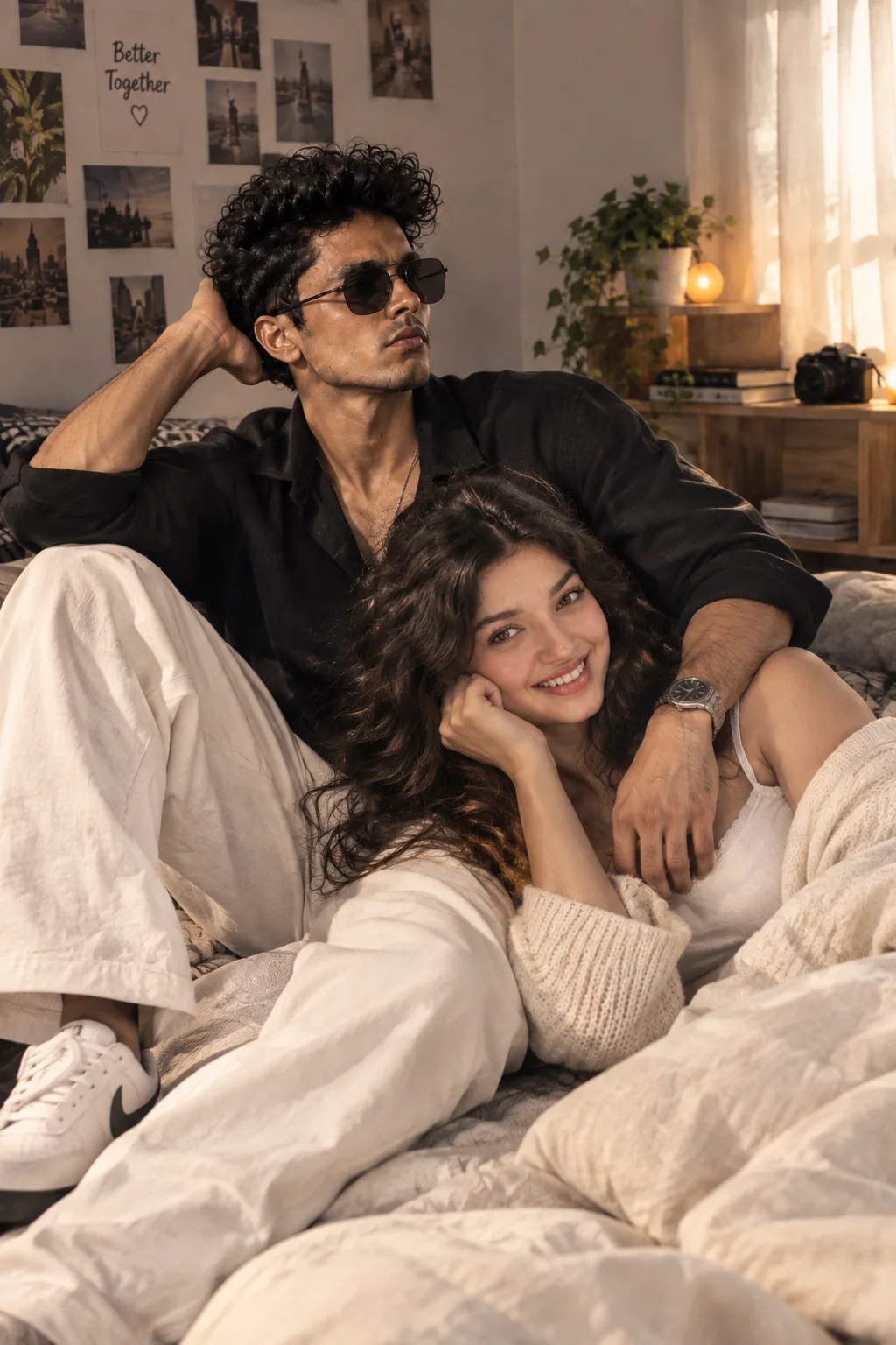 Prompt > Ultra-realistic cinematic couple lifestyle photograph, vertical 4:5 composition.