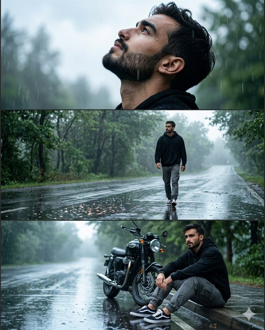 Rainy road cinematic collage