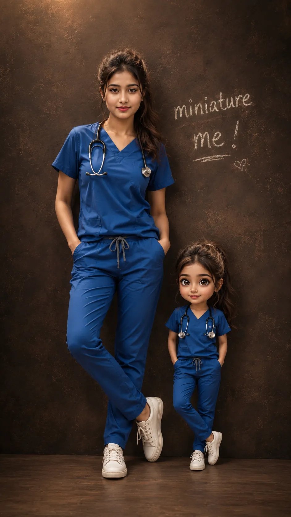 Woman and miniature child