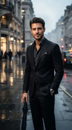 Create an ultra-photorealistic, cinematic editorial photograph of a handsome young adult man, approximately 22–28 years old, standing