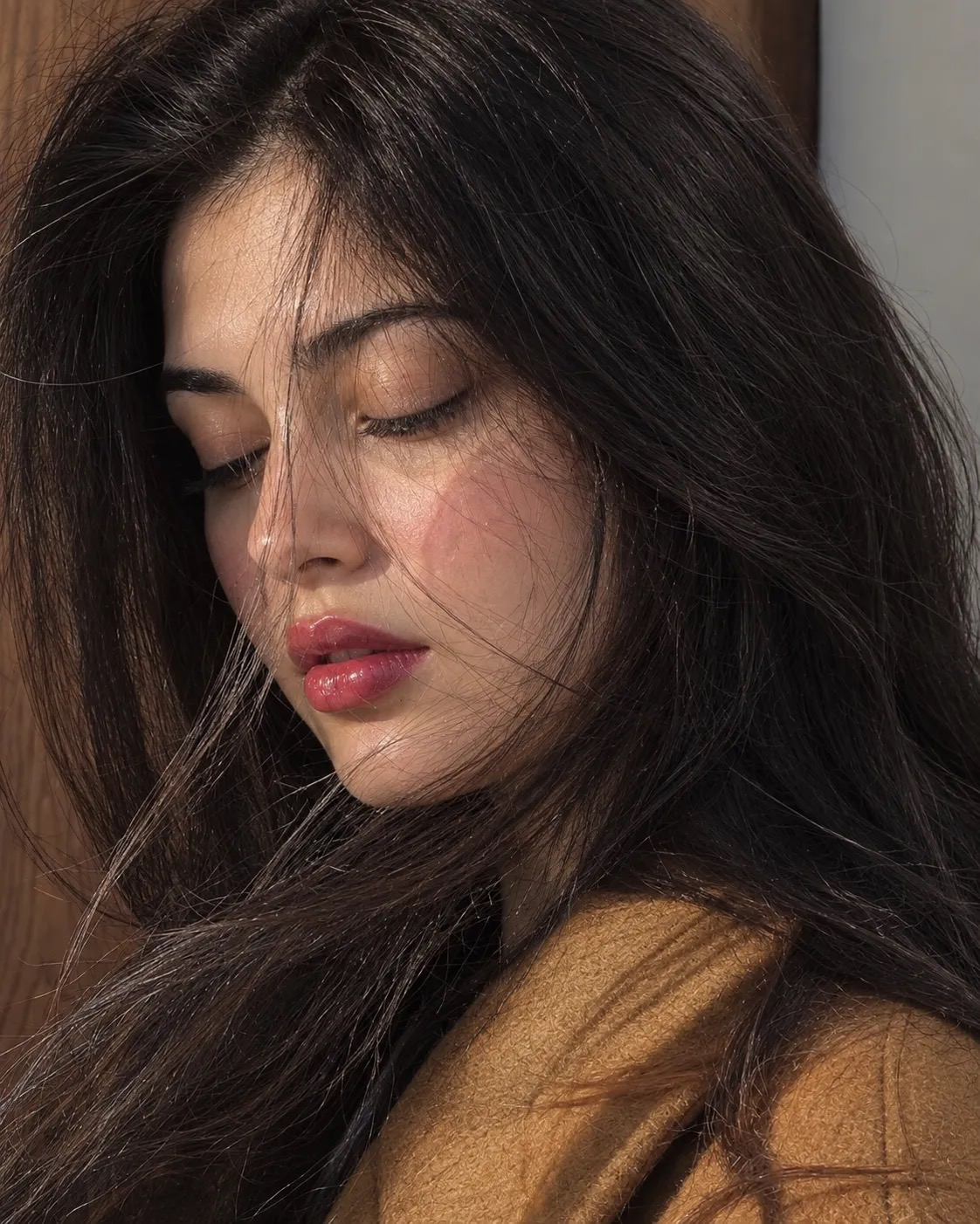 Ultra-photorealistic high-resolution vertical 4:5 close-up beauty portrait of a young South Asian woman, photographed from the shoulders up