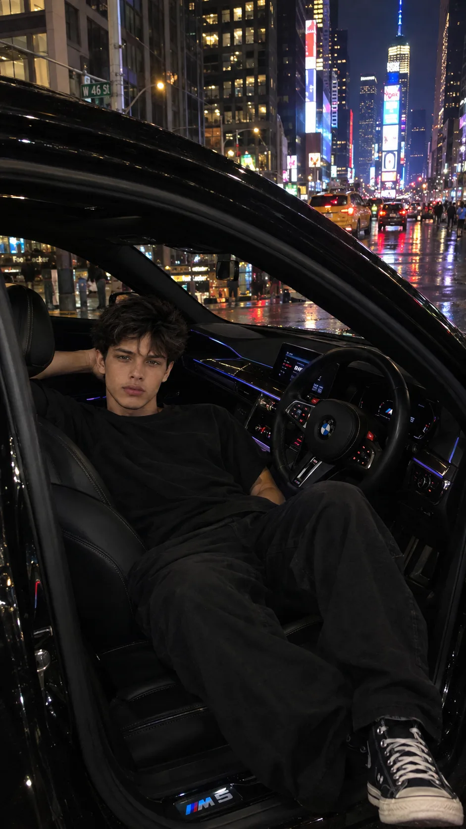 Create an ultra-realistic cinematic 9:16 vertical photograph of the SAME PERSON from the uploaded reference photo, casually lying inside a
