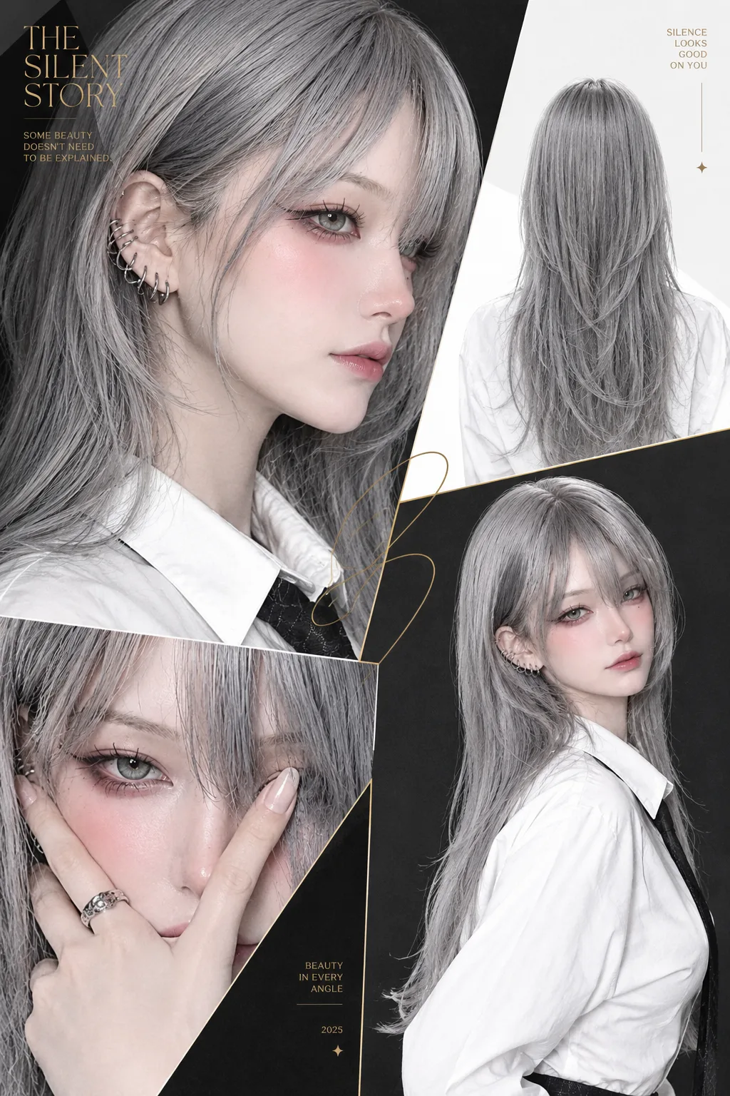 High-fashion editorial collage of the individual(face same as reference)in an outfit (as reference).