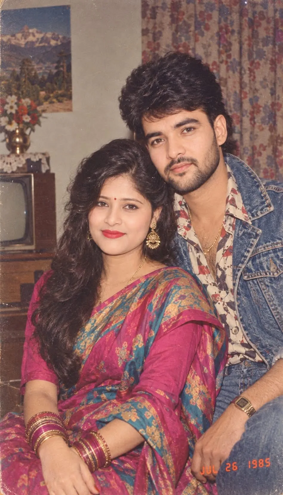 Using my uploaded photo, show me what I would have looked like around 1985.
