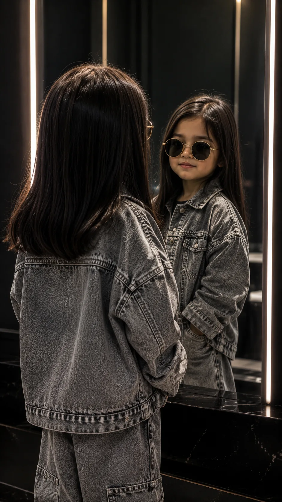 Use the reference photo to create an ultra-realistic cinematic vertical portrait of this young girl with the same facial features and