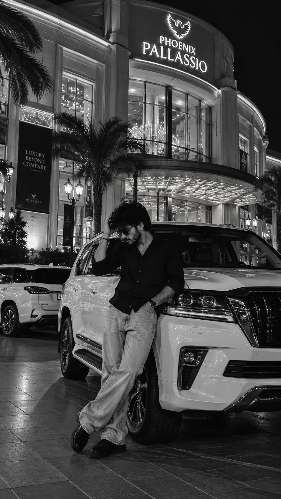 Create an ultra-realistic cinematic black-and-white vertical 9:16 smartphone photograph, closely matching the provided reference image in