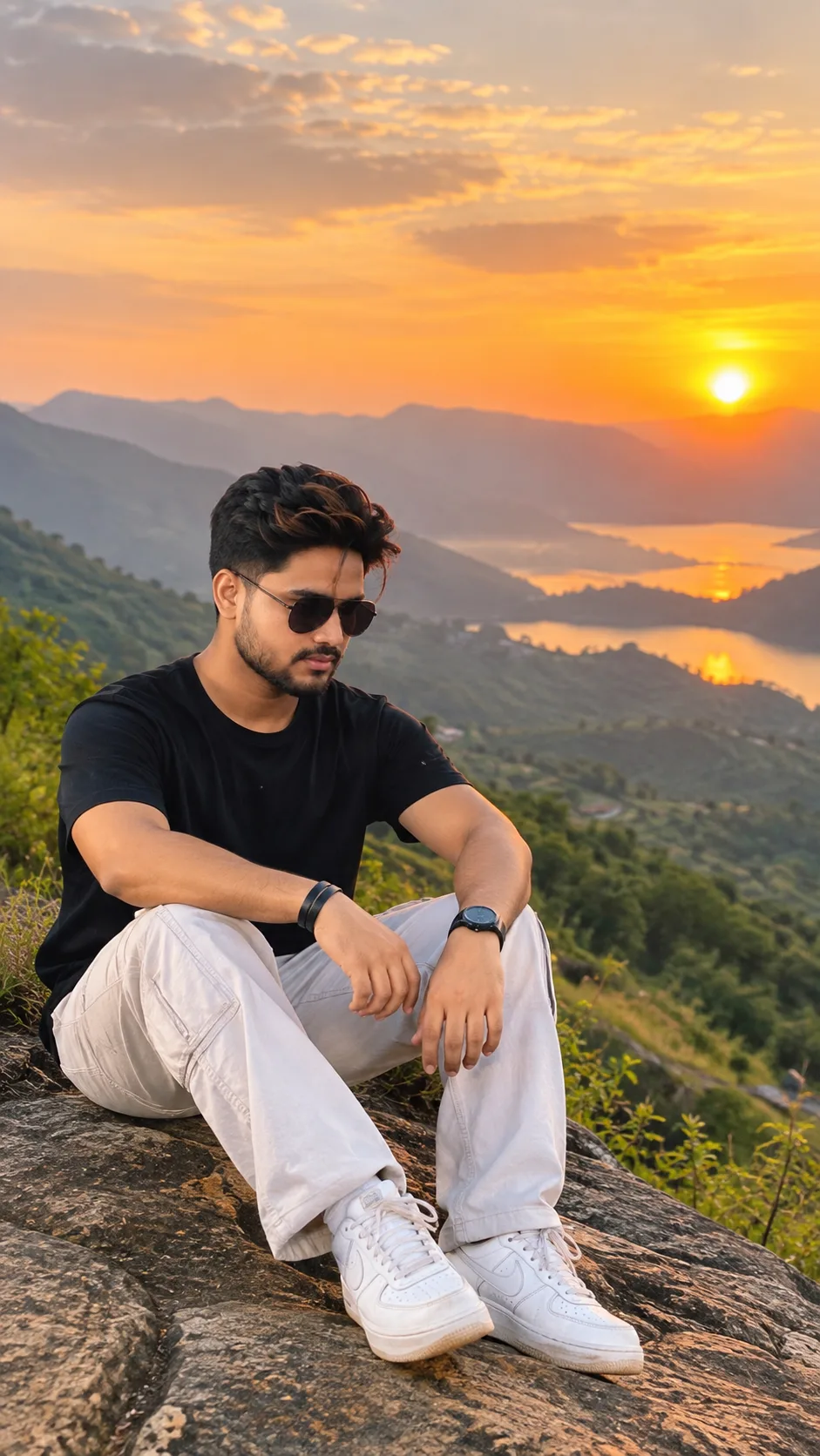 A peaceful evening surrounded by beautiful mountains, golden sunset light, and breathtaking natural scenery.