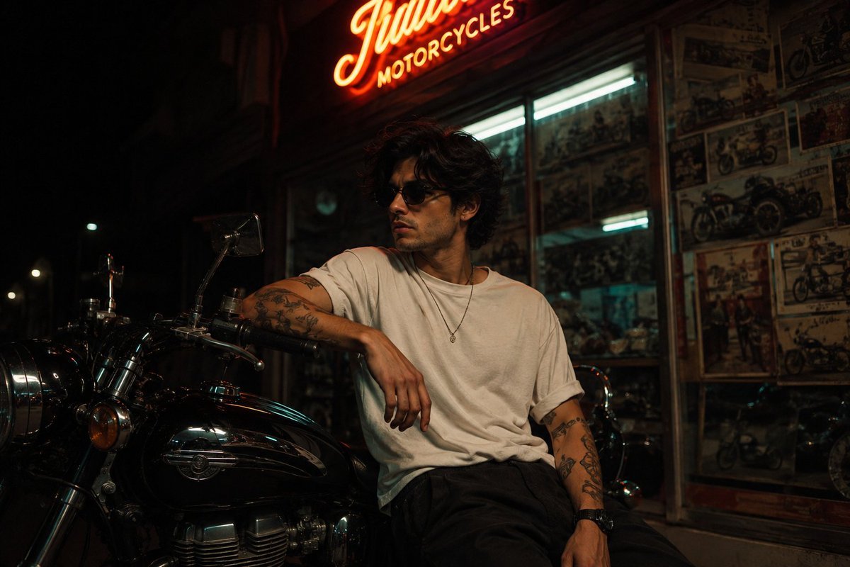 Man on Vintage Motorcycle