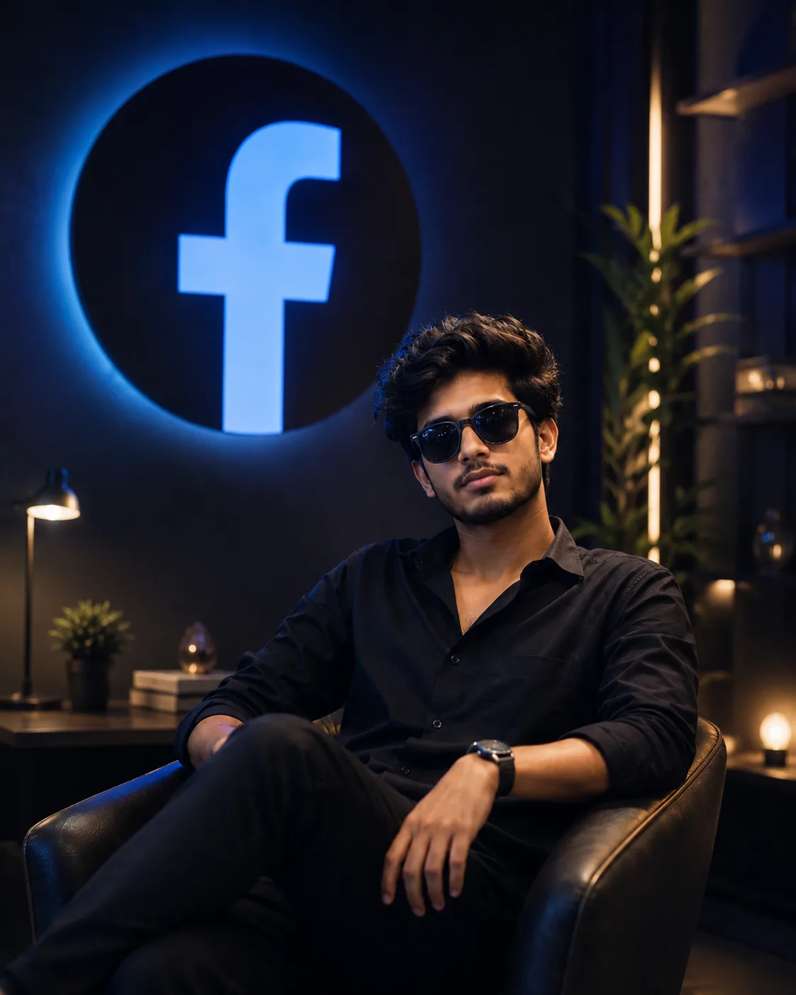 Create a highly realistic, premium cinematic portrait of a stylish young man sitting confidently in a luxurious modern leather armchair