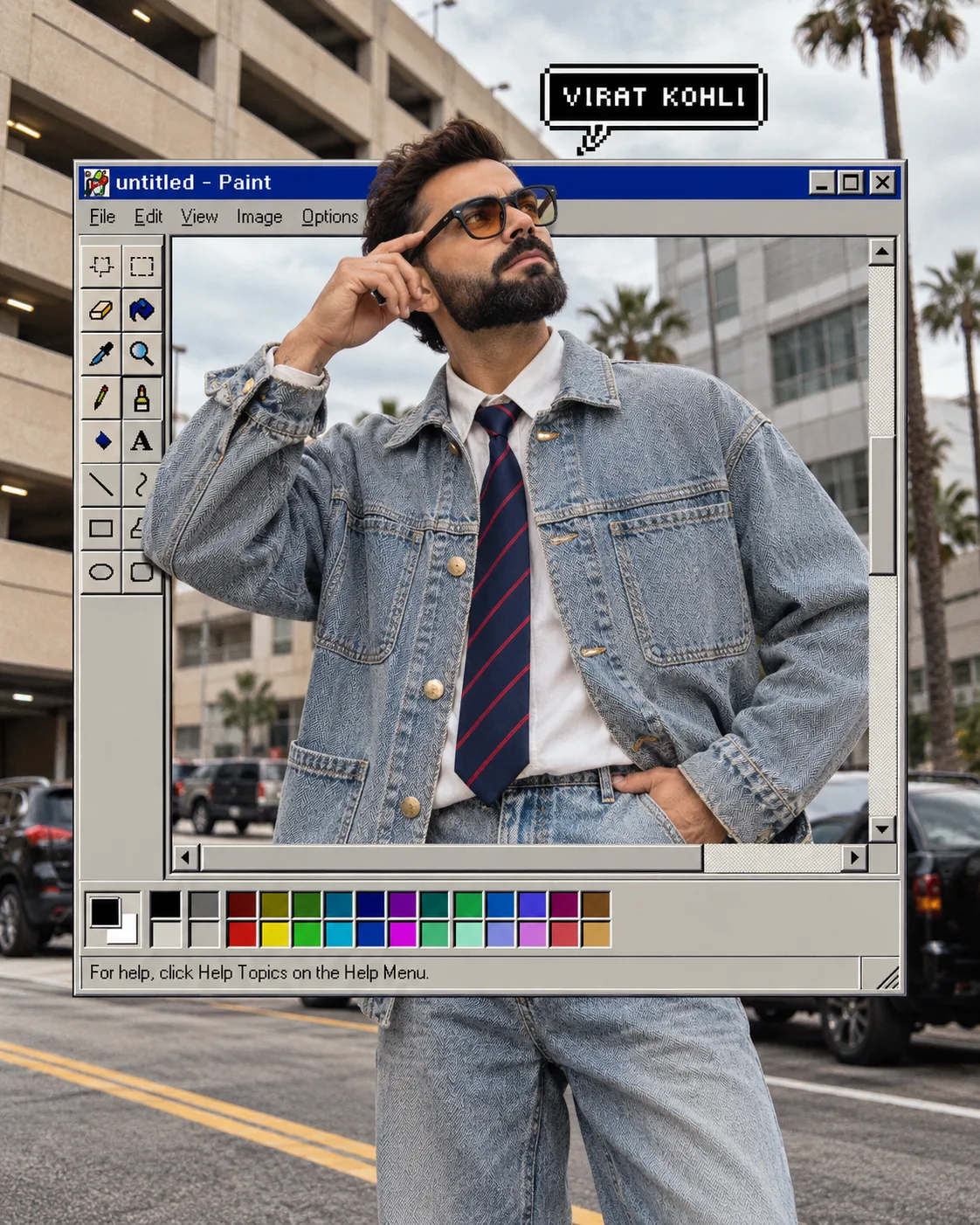 Creative retro-tech street style photo, vertical 4:5.