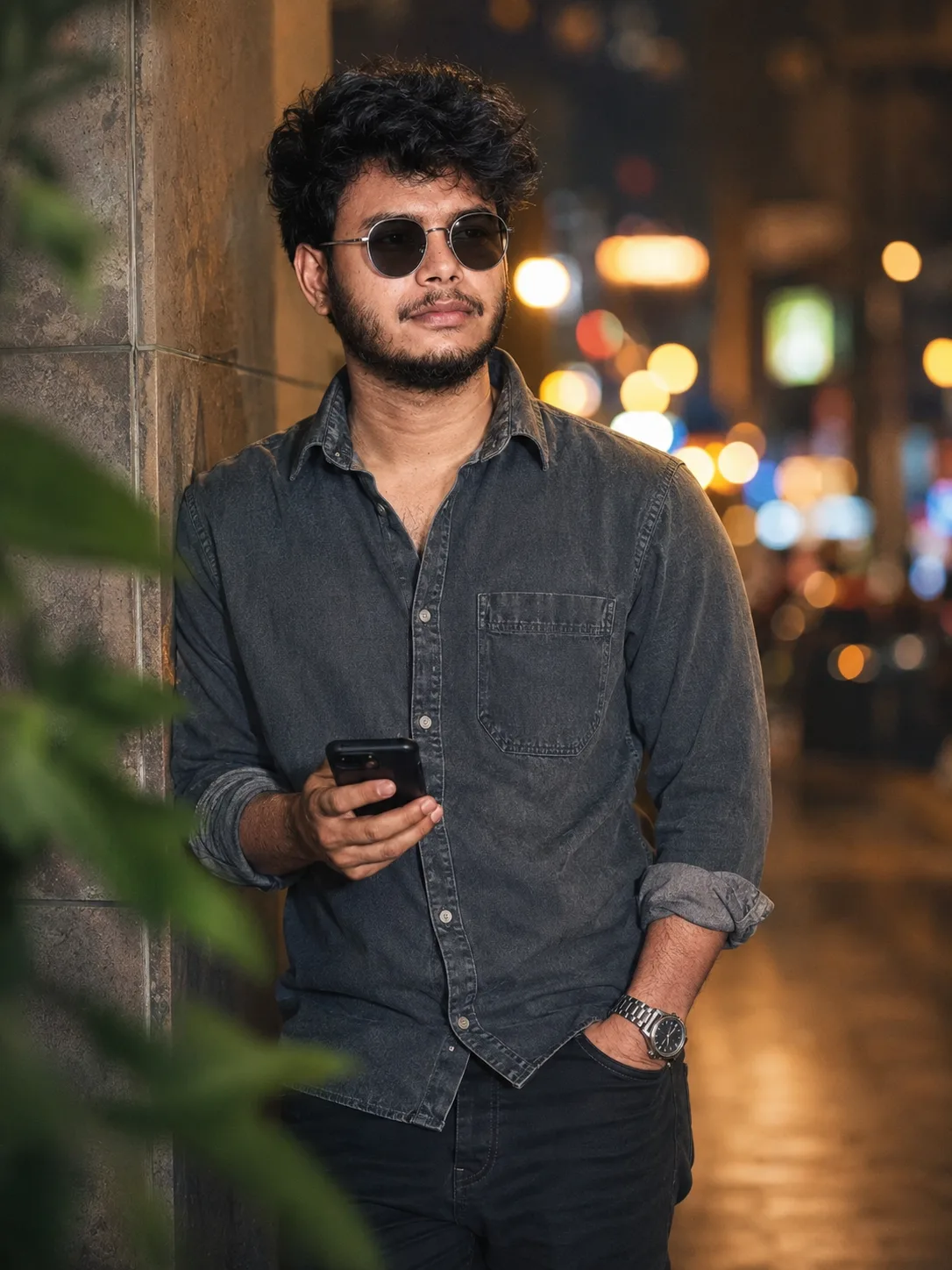 A photorealistic, highly detailed cinematic portrait of a 26-year-old Indian man, height 5 feet 5 inches, with a lean and proportionate