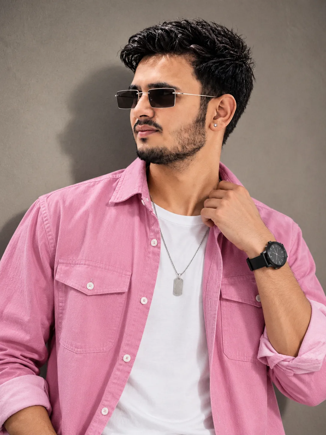 📸 Ultra-Realistic Pink Overshirt Fashion Portrait — Prompt