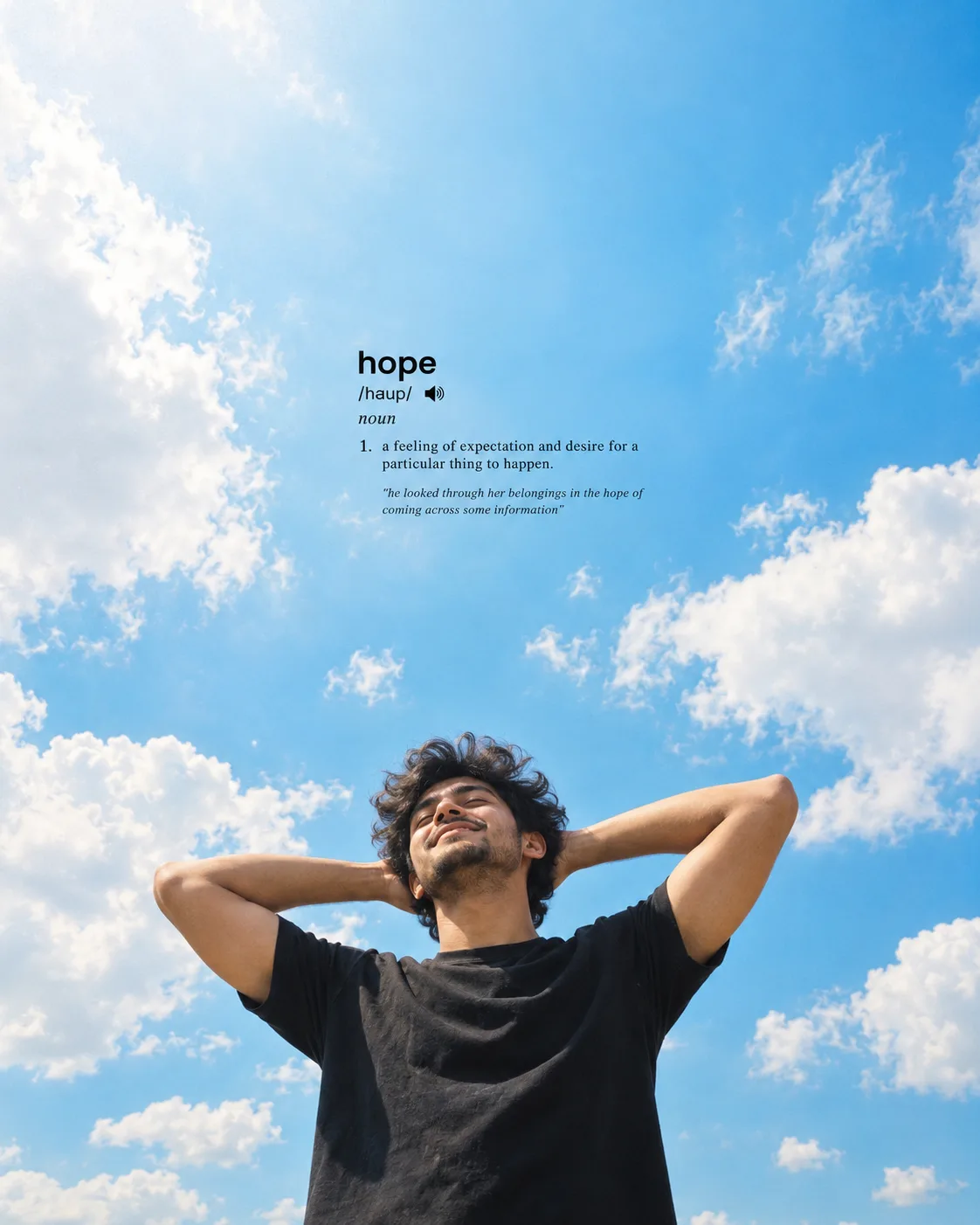 Create a peaceful, minimalist, ultra-realistic cinematic outdoor portrait of a young South Indian man standing beneath an enormous open