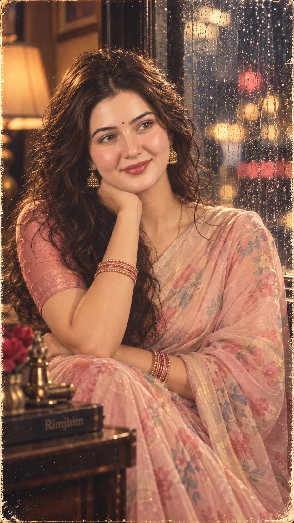 Create a cinematic 1980s Bollywood romantic portrait using my uploaded photo as the identity reference.
