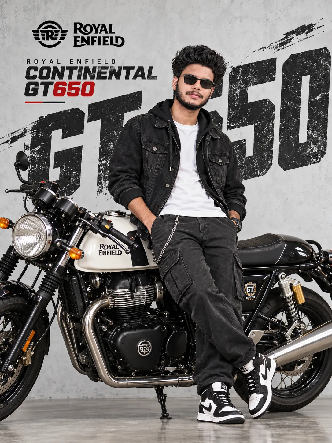 Create an ultra-realistic premium motorcycle fashion photograph using the uploaded reference image as the ONLY identity reference for the
