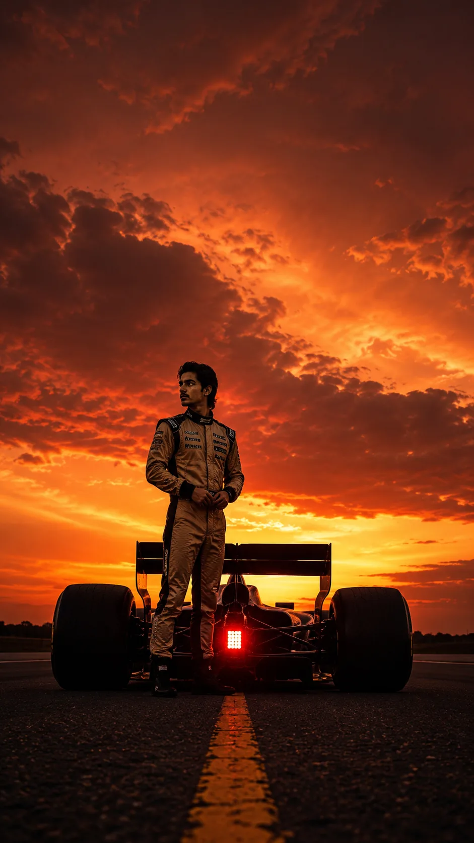 Create an ultra-realistic cinematic fine-art motorsport photograph closely recreating the reference image in composition, subject