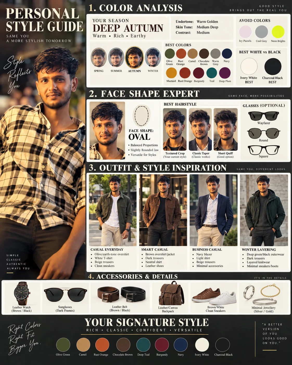 📸 Exact Image Generation Prompt Create a high-resolution personal style-report infographic poster based specifically on the uploaded