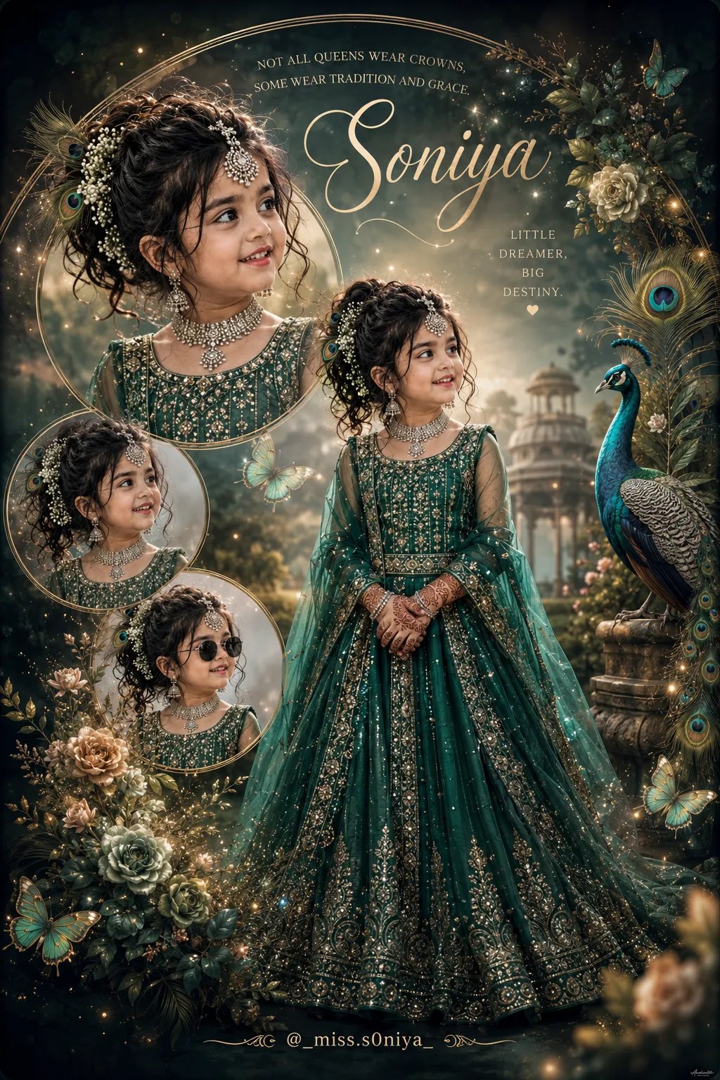 NEW bon baby ai 🤩 “A full body fair Beautiful @chatgpt_prompt.ai ndian girl in an emerald green embroidered gown, floral hair bun, elegant
