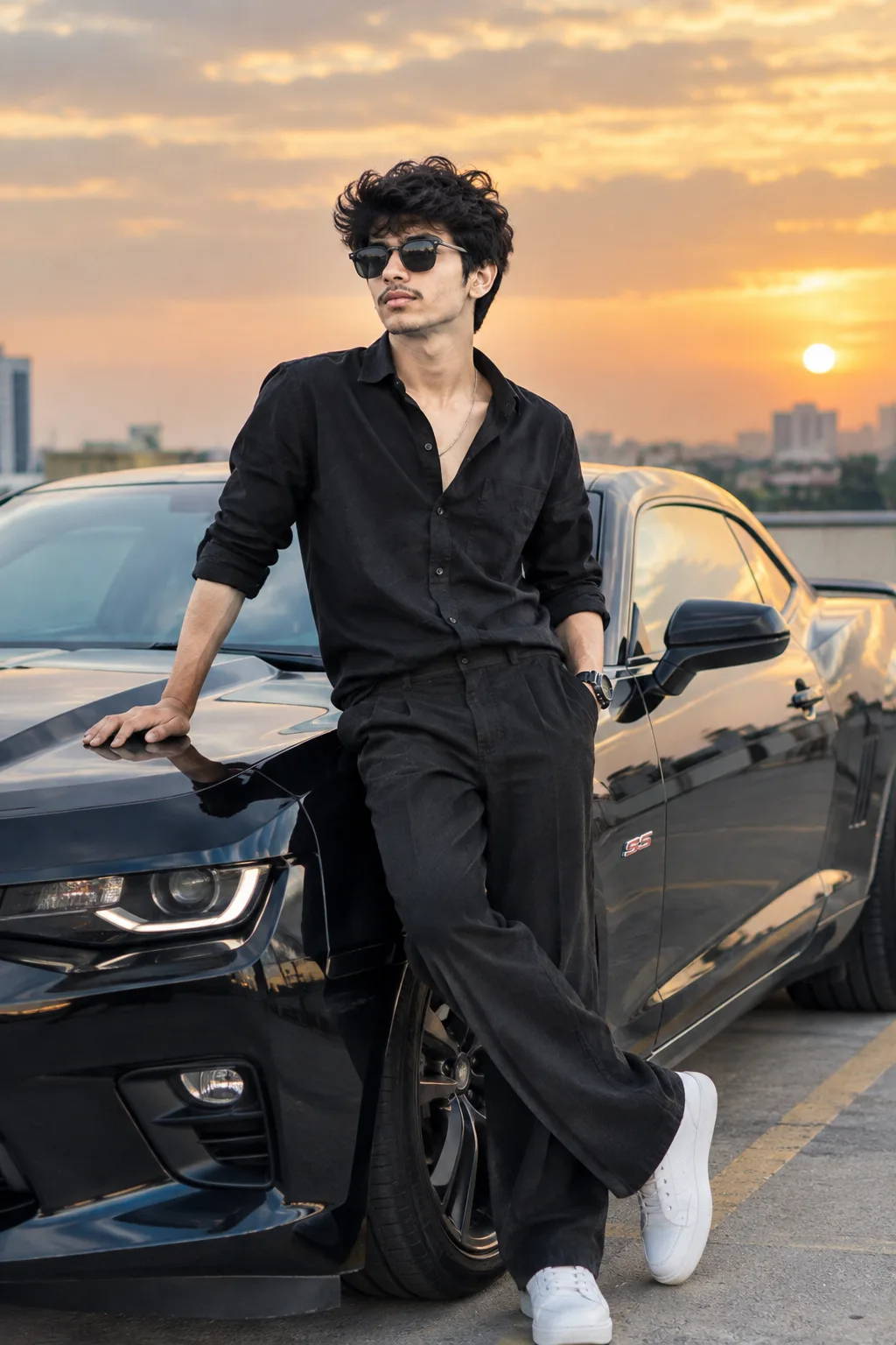 Create an ultra-realistic, high-end luxury automotive fashion editorial portrait using the uploaded photo as the primary identity