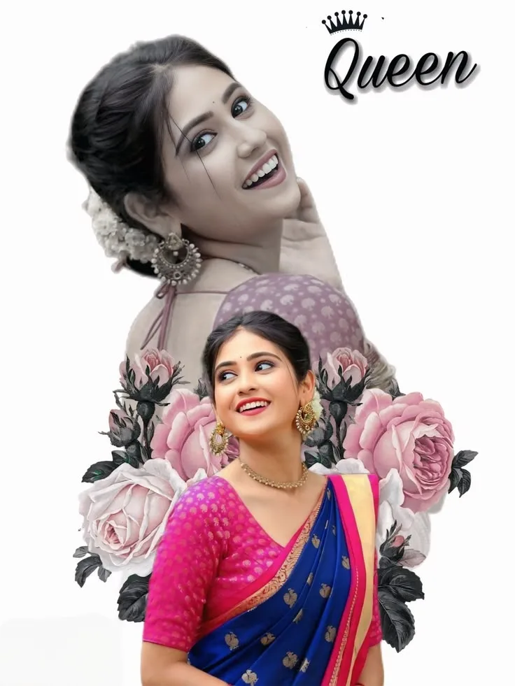 Festive Double Portrait Poster of Indian Woman with Rose Accents