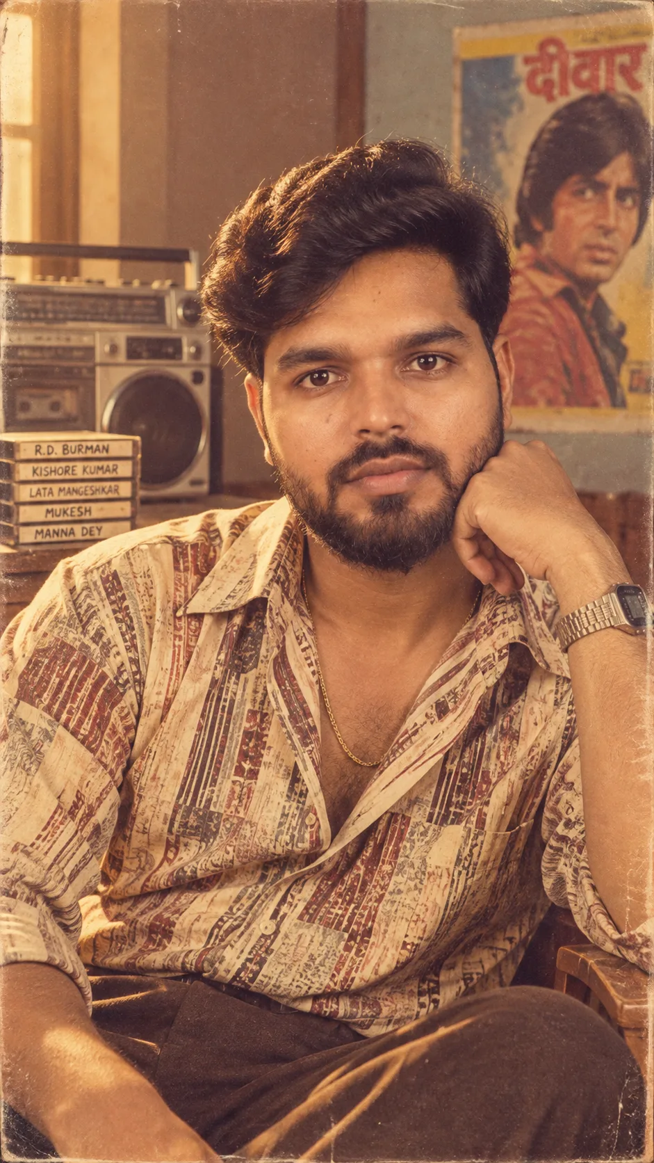 Keep face 100% same and Transform the uploaded photo(s) into an authentic 1980s version while keeping every person’s face, identity, facial