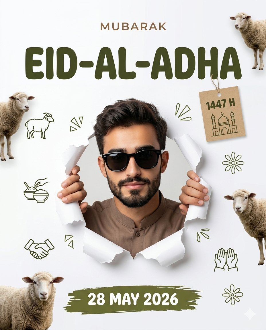 Image created on gpt 2 Prompt ⬇️⬇️⬇️ Create a modern minimalist Eid al-Adha greeting poster design with a premium aesthetic feel.