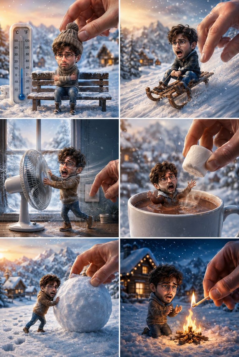 Gpt image 2.0 on chatGPT Prompt: > Ultra-realistic whimsical 3D miniature winter adventure collage featuring the same tiny young South